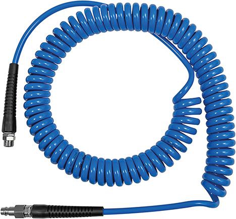 RIEGLER Spiralschlauch PU blau, Verschraubung+Knickschutz 10x6,5mm, 6m