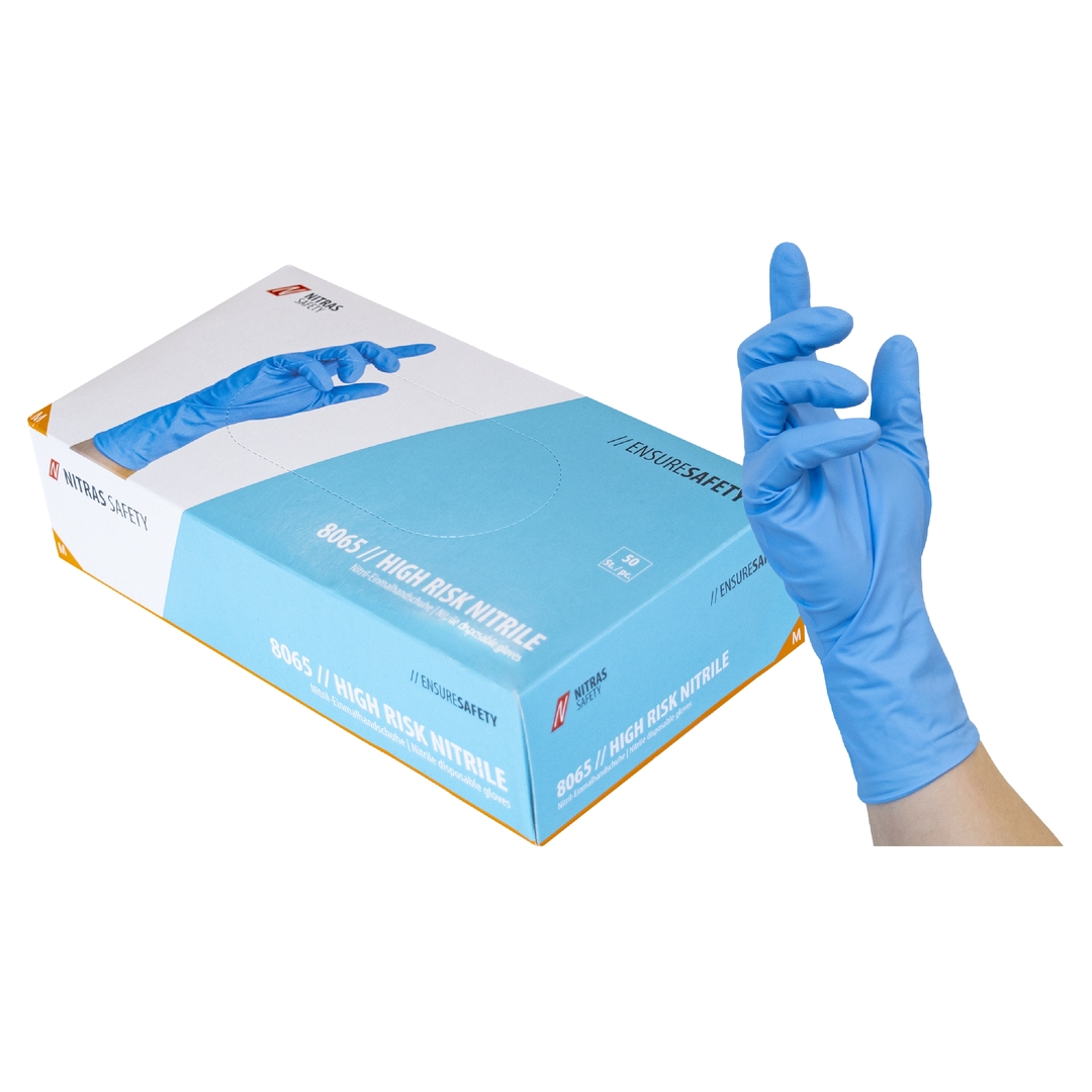 NITRAS Einweg-Handschuh HIGH RISK NITRILE, Gr. 8 (M) blau (50 Stk), 8065