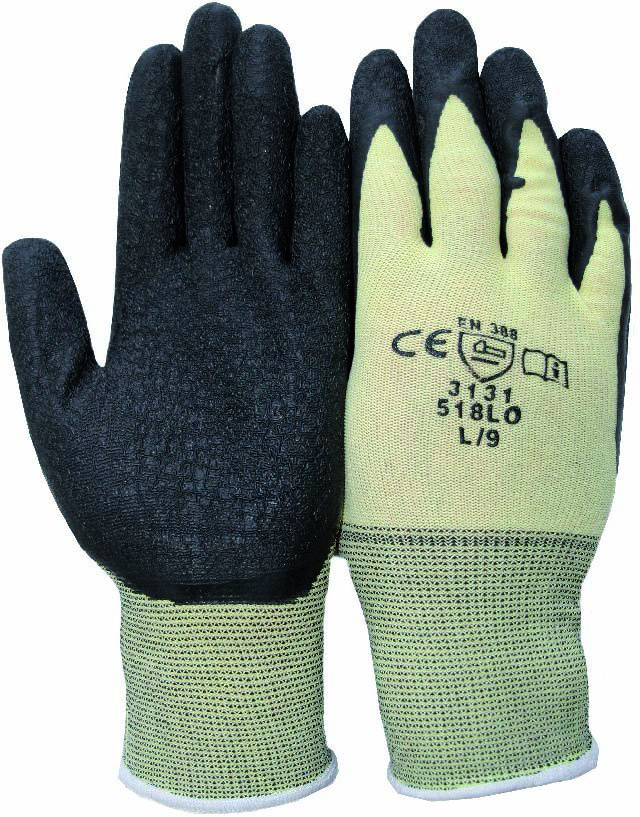 Nylon-Strickhandschuh Rubber gelb mit Latex-Beschichtung, Gr. 7