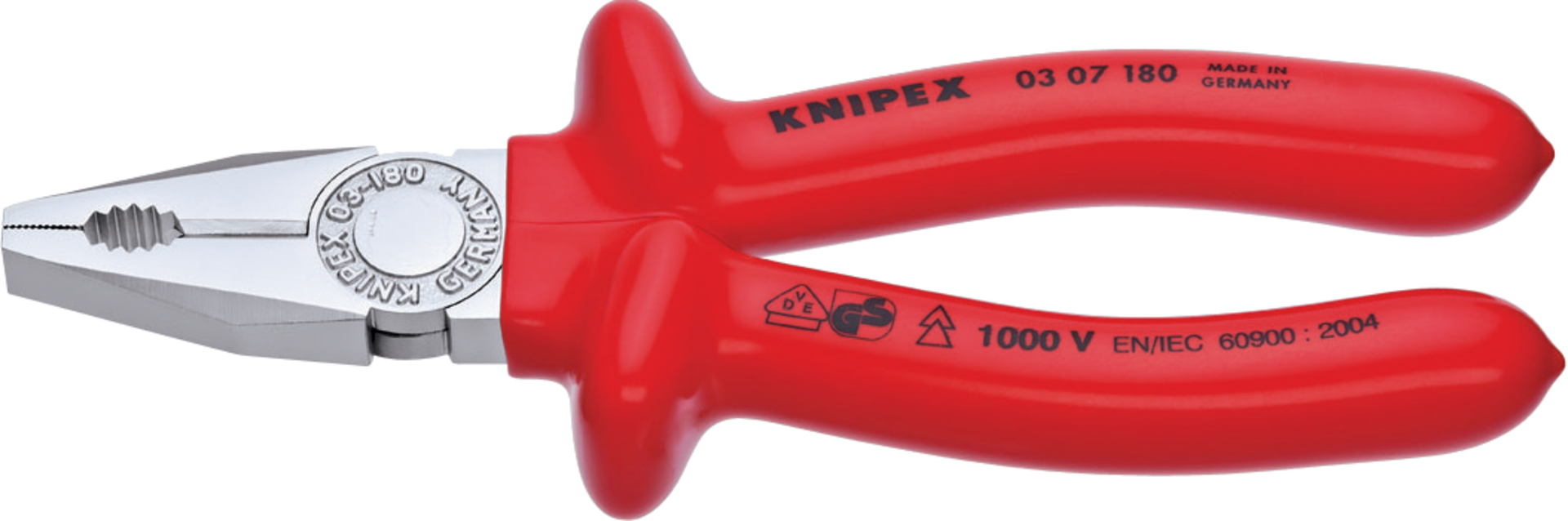 KNIPEX 03 07 180 Kombizange tauchisoliert, VDE verchromt 180 mm
