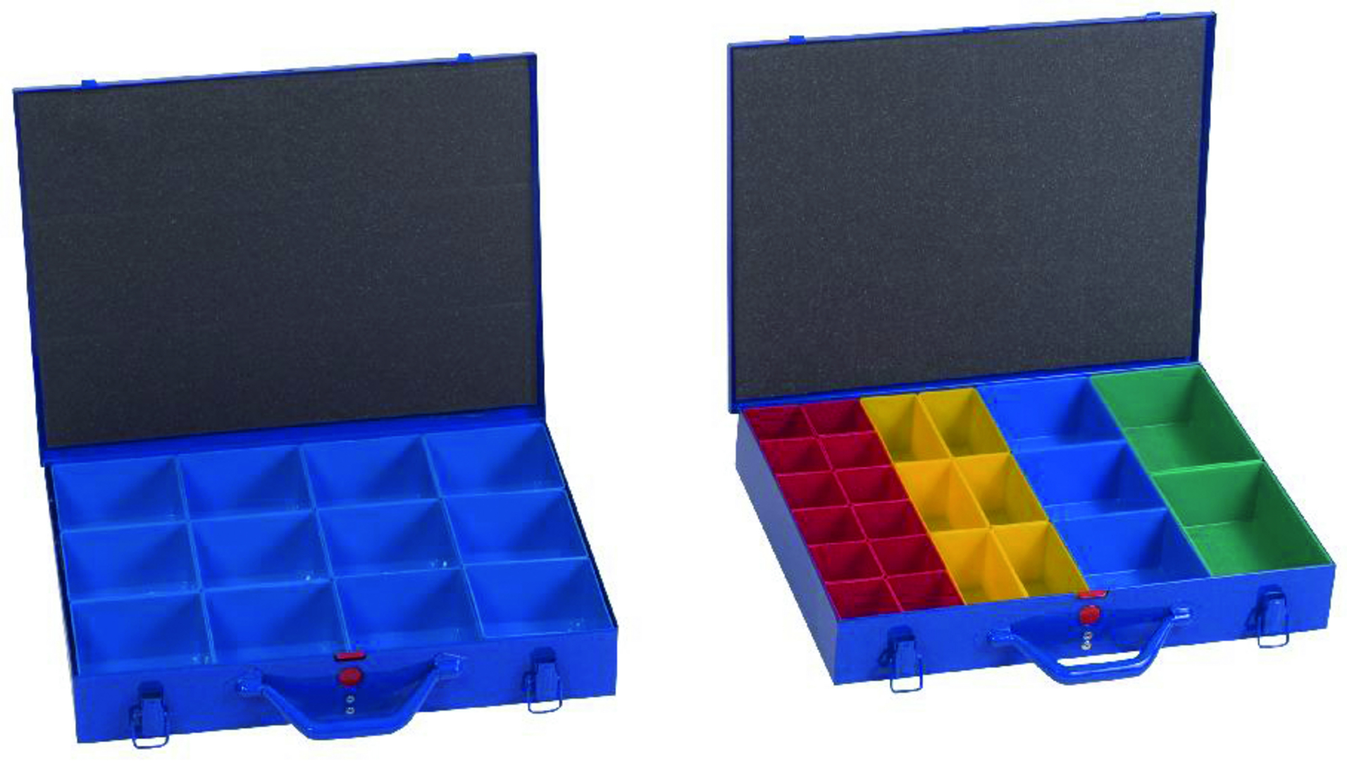 Metall-Kleinteilekoffer, Blau mit 23 Kunststoffeinsätzen