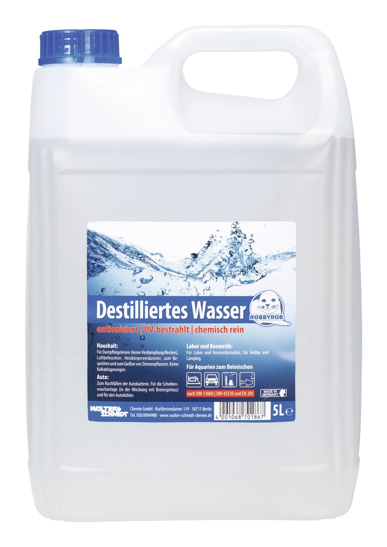 Destilliertes Wasser, UV-bestrahlt 5 Liter Kanister, chemisch rein