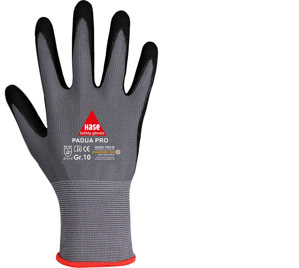HASE Montagehandschuh PADUA PRO 508690 grau/schwarz, Nylon, Kat. II, Gr. 10