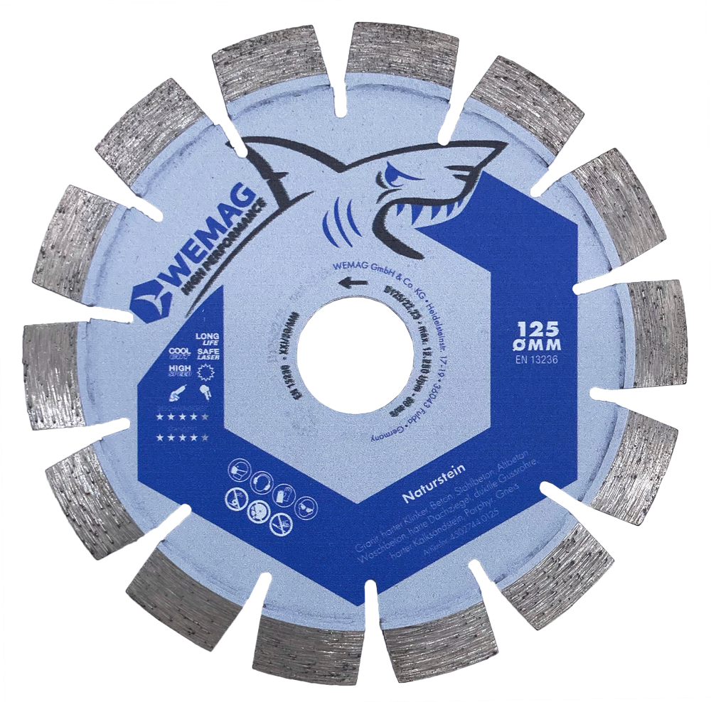 WEMAG-HP Diamant-Trennscheibe NATURSTEIN 125x22,23mm, 14 Segmente a 20x2,3x12mm