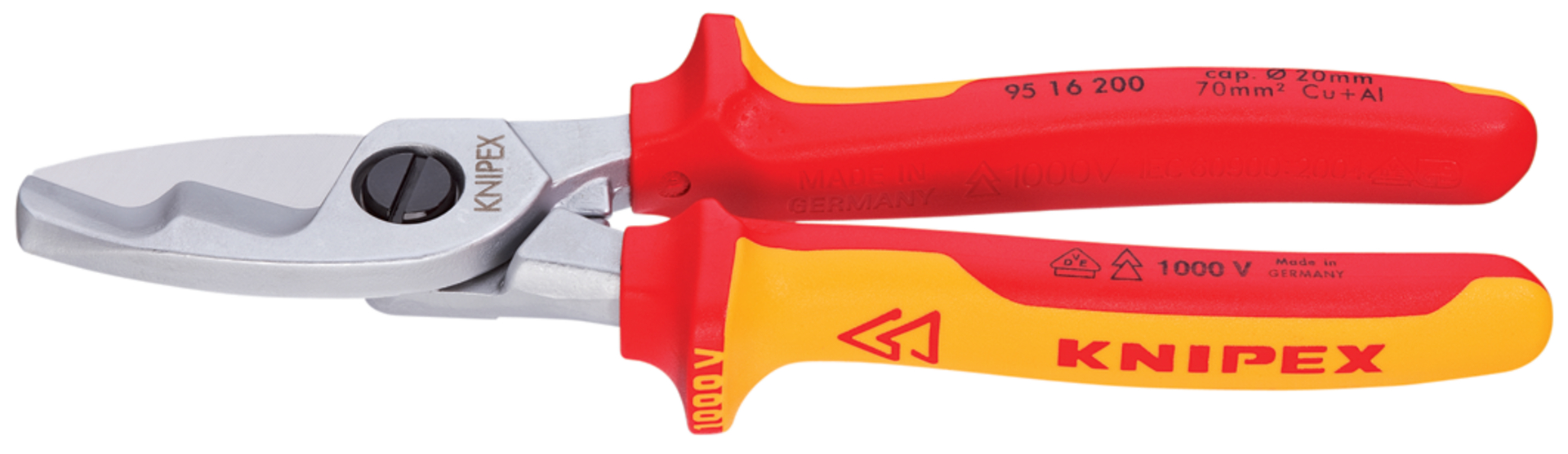 KNIPEX 95 16 200 Kabelschere Doppelschneide isol. VDE verch. 200 mm