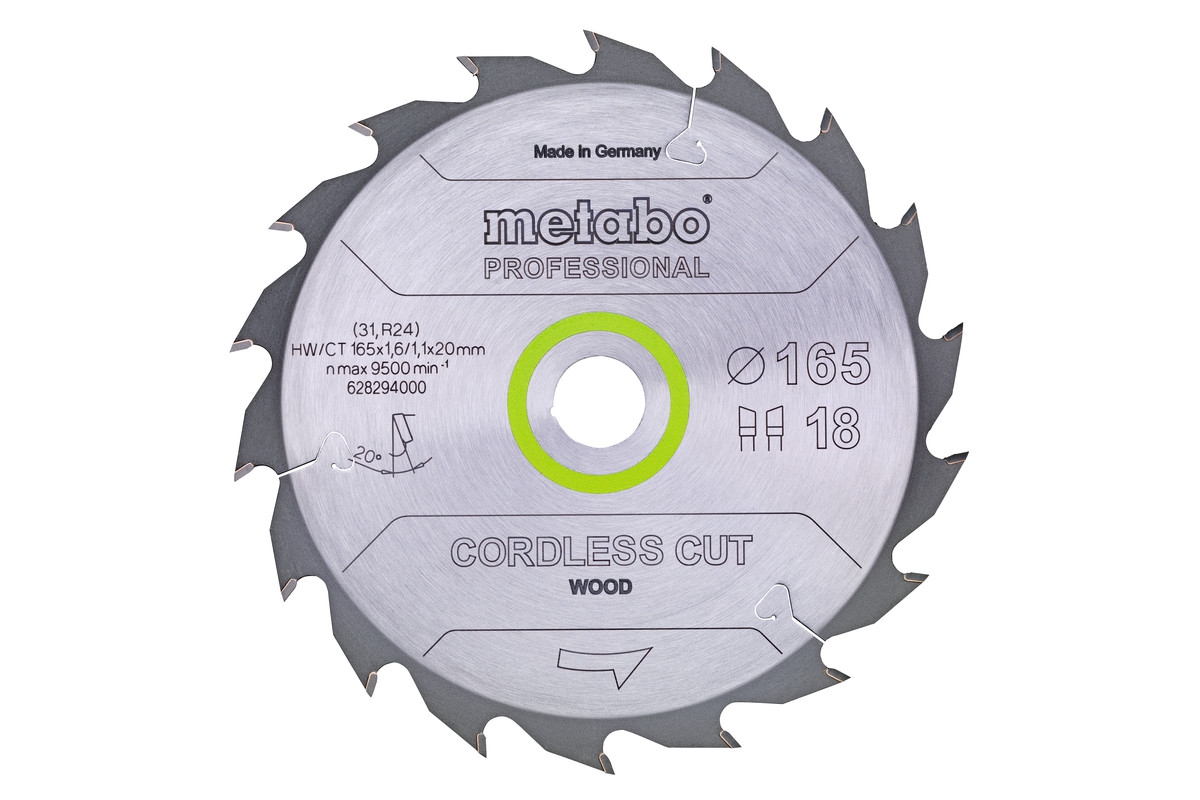 METABO Sägeblatt cordless cut wood 165x1,6/1,1x20 Z18 WZ 20°