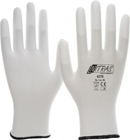 NITRAS Nylon-Handschuh 6210 weiß, PU-Fingerkuppen-Beschicht., Gr. 6