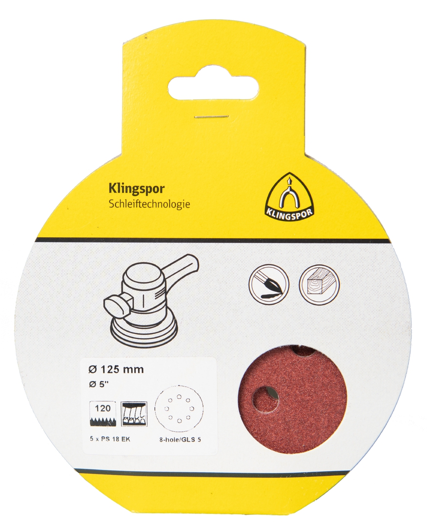 KLINGSPOR PS 18 EK Scheiben kletthaftend K. 60 Lochf. GLS5, SB, 5er Pack, 125 mm