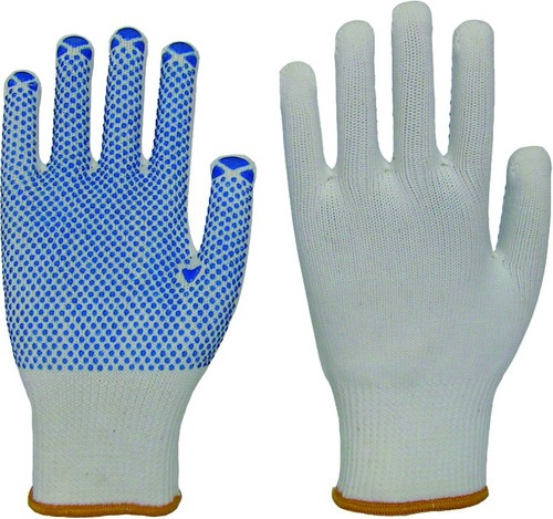NITRAS Strick-Handschuh Seeigel Gr. 6, Feinstrick weiß, blaue PVC-Noppen