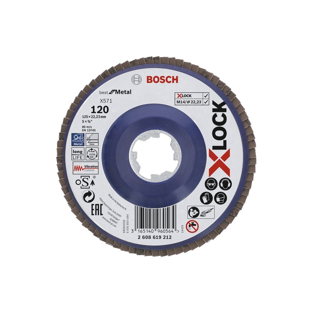 BOSCH X-LOCK Fächerschleifscheibe gekr. Best for Metal, 115 mm, K 120