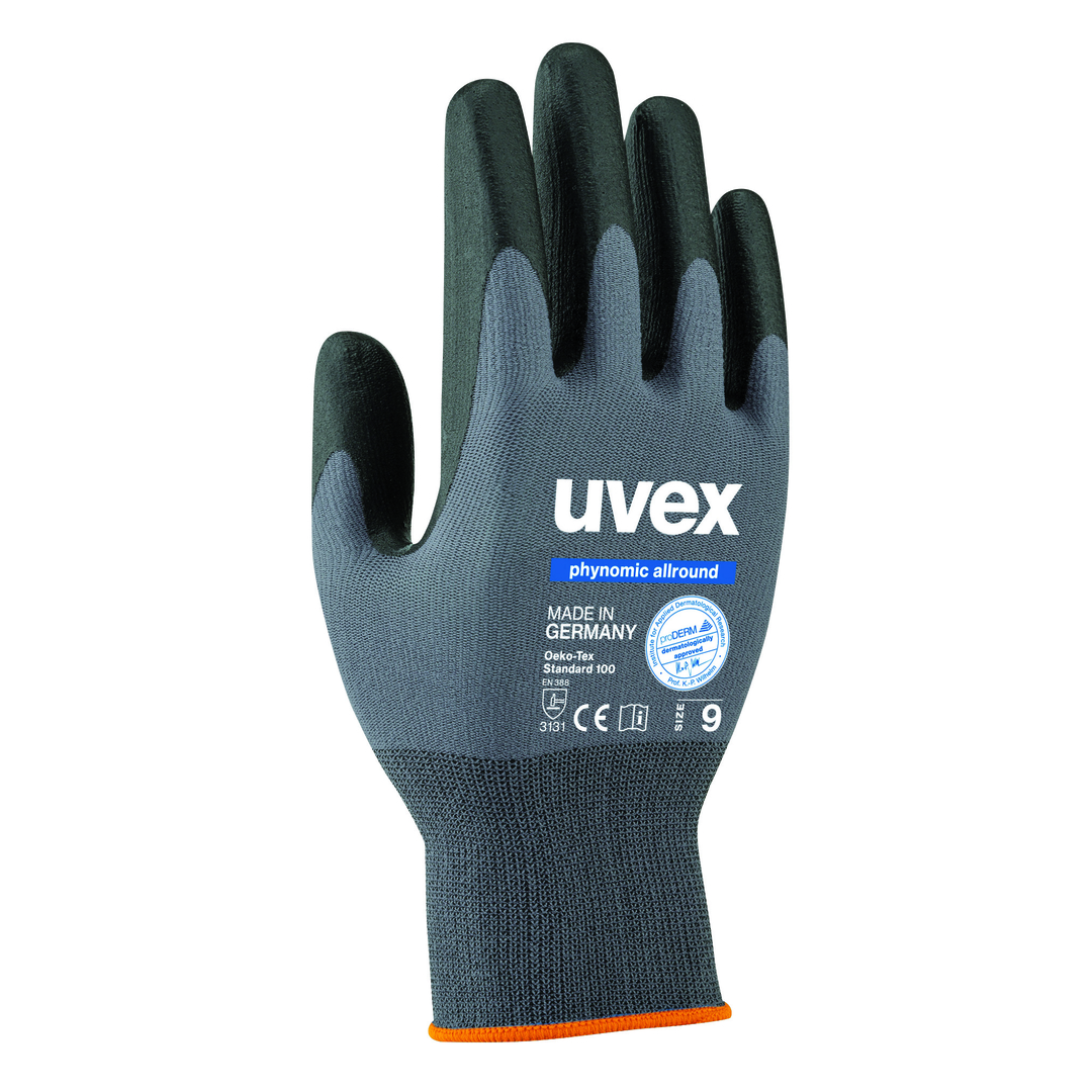 UVEX Montage-Handschuh phynomic allround Gr. 5 Polymerschaum grau/schwarz, 6004.9