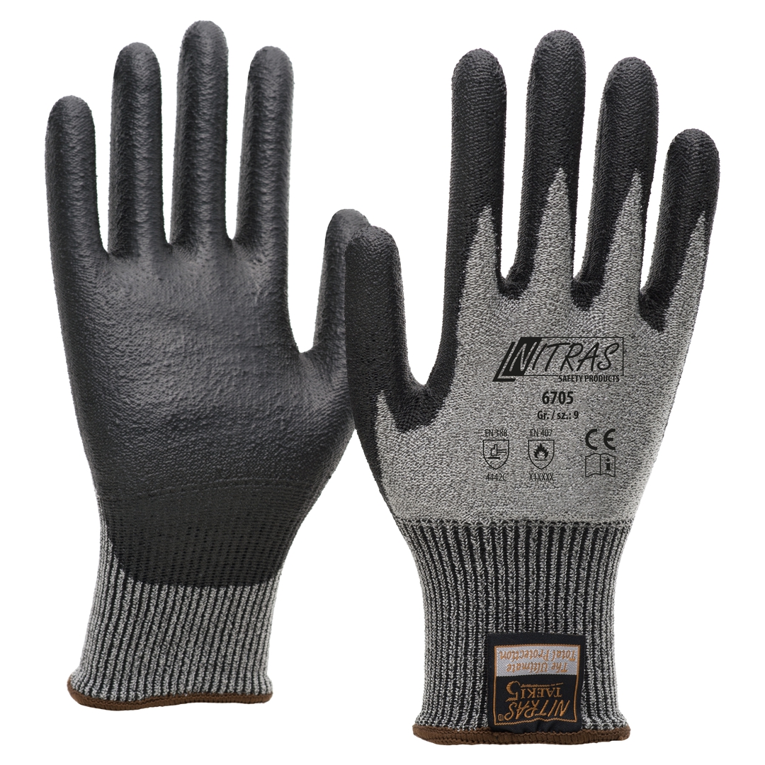 NITRAS TAEKI Schnittschutz-Handschuh PU schwarz, Gr. 8, 6705