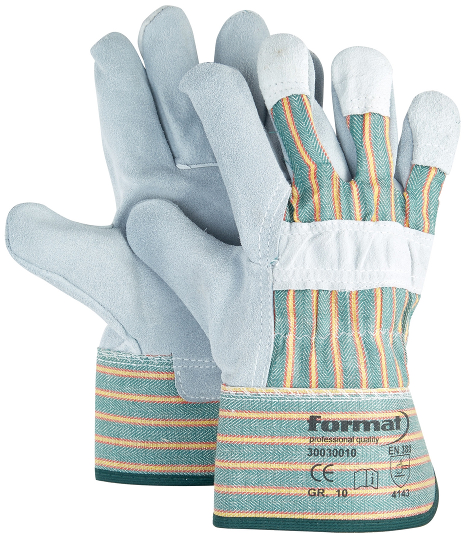 FORMAT Rindspaltleder-Handschuh Gr. 9, gummierte Stulpe